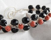 Wire Bracelet - Black and Spotted Coral