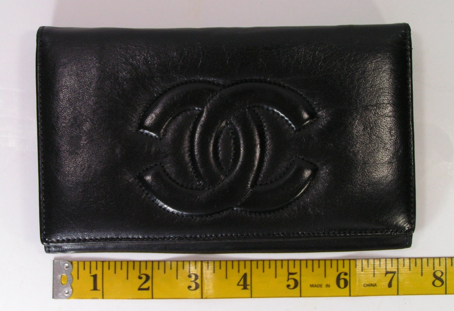 vintage chanel wallet black leather clutch hand tote card holder billfold
