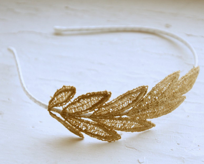 Gold Lace Headband - Ariadne - Gold Lace Bridal Hair Piece Bridesmaid Fascinator - For Her