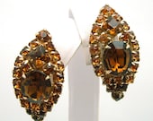 Vintage Rhinestone Juliana Earrings Topaz Clip On Style