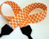 Tangerine Dot SLR Camera Strap with Leather Ends- Free Shipping