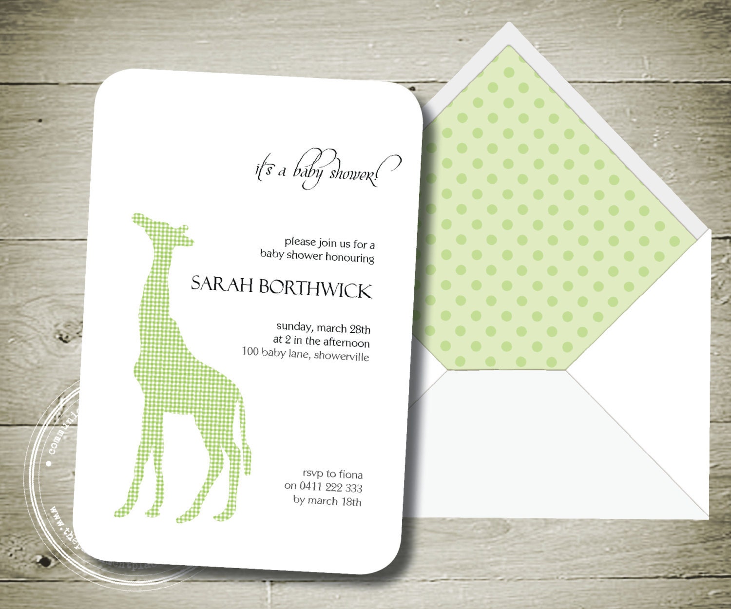 GIRAFFE Custom Personalised Printable Invitation