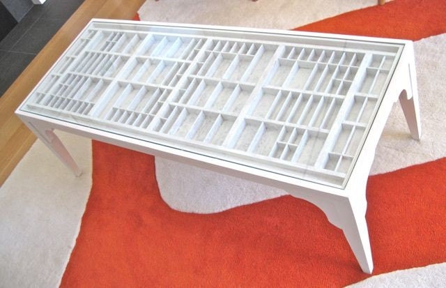 Custom handmade long white wood coffee table