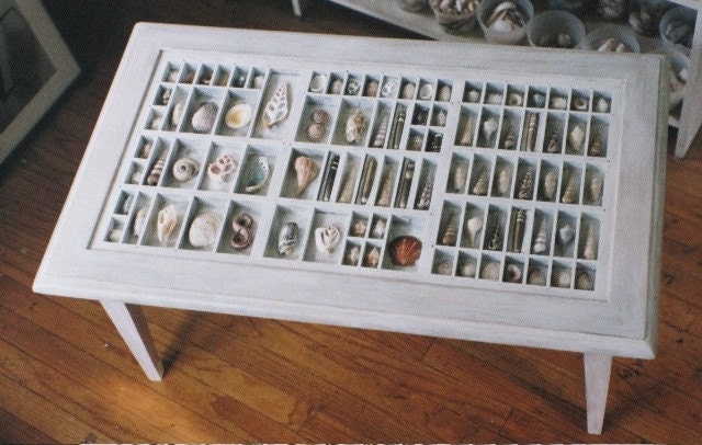 Custom Handmade white wood coffee  table with a collection