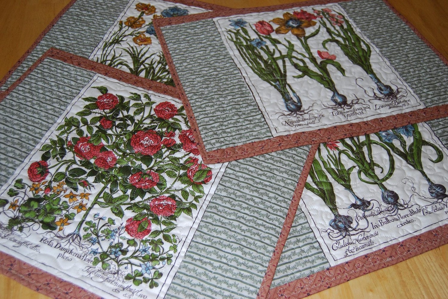 Quilted Botanical Place Mats Set of 4