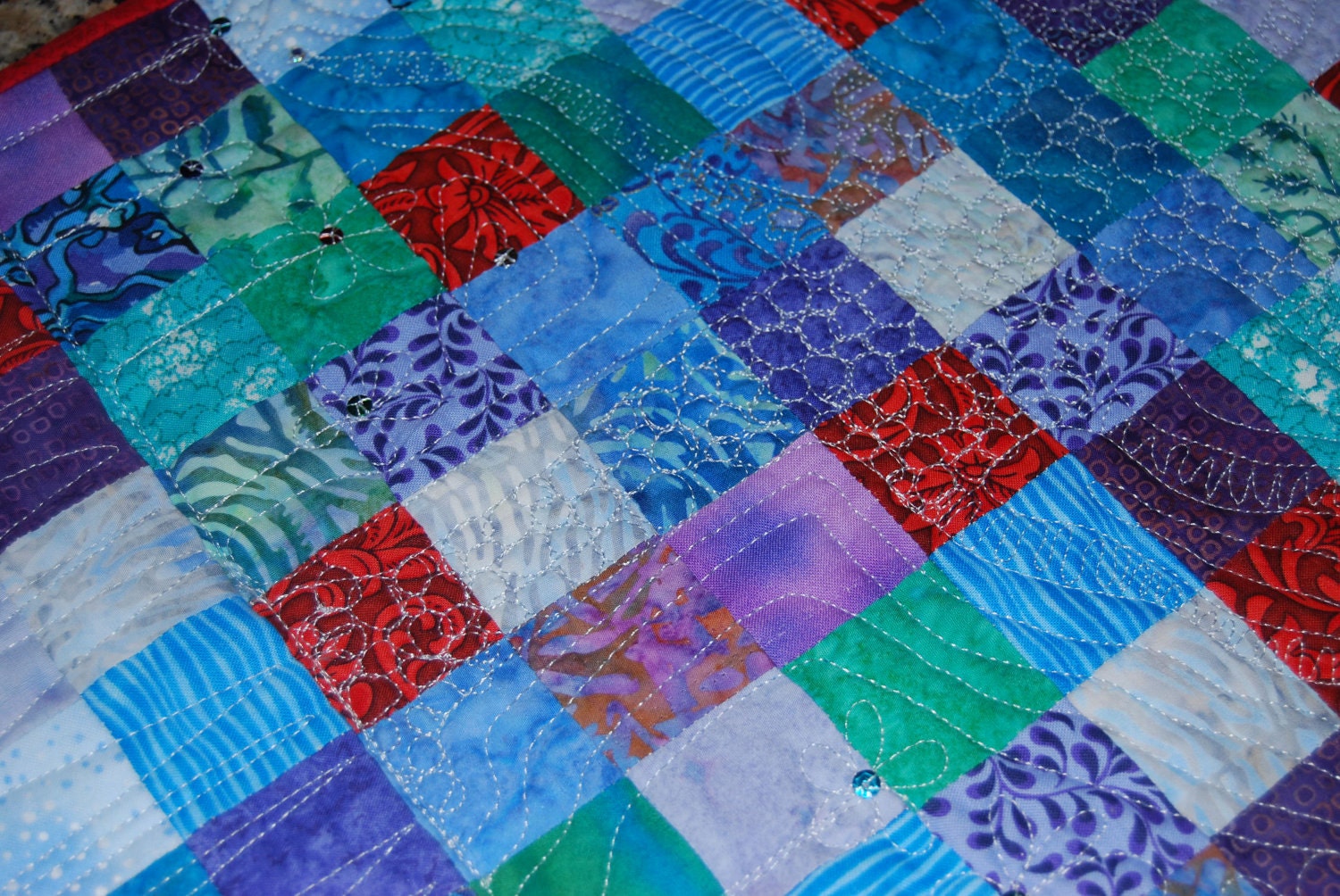 Turquoise Blue Purple Aqua Teal Red Mini Quilt