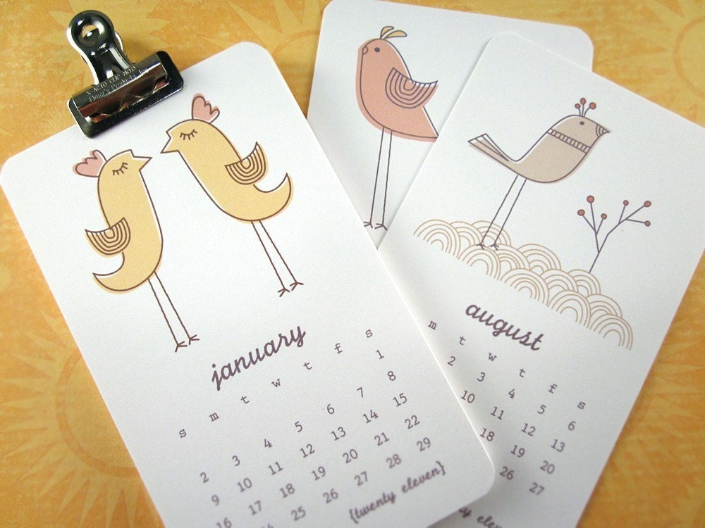 Artsy Birdies - Mini 2012-13 Handmade Calendar - Original Illustration