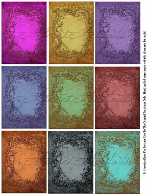 Instant Download Vintage ATC Backgrounds Trade Cards Frames Altered Art Aged Stained Mixed Media Tags Books Journals Albums Digital Sheet