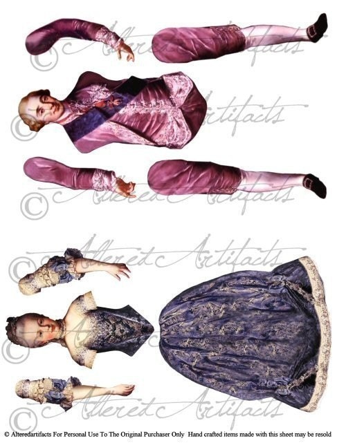 Instant Download Marie Antoinette And Her Husband Louis XVI Articulated Paper Doll Puppet Theater Puppets Digital Collage Sheet