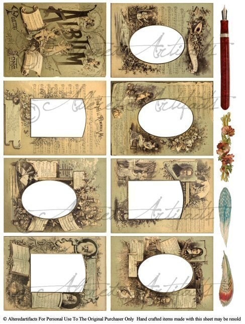 Instant Download Picturesque Photo Album Frames Altered Art Digital Collage Sheet