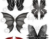 Instant Download Wicked Witch Scary Fairy Wings Bat Dragon Digital Collage Sheet Enchanted Halloween Vintage Clip Art Scrap