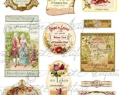 Instant Download Vintage Romantic French Perfume Bottle Fragrance Label Lable Digital Collage Sheet