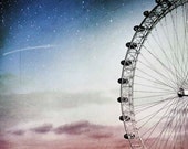 Ferris wheel print, blue nursery wall decor,  whimsical kids wall art, London, 8x8 photograph - Raceytay