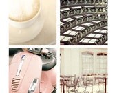 Print Sale, Paris Photographs  - four 5x5 prints at 50% off - French style cottage chic - vespa, beige and mint home decor, under 25