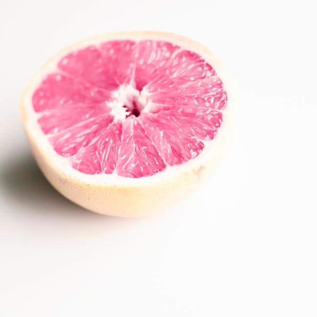 Pink grapefruit, food photography, sunny yellow, hot pink, citrus, fruit print for a kitchen, 5x5