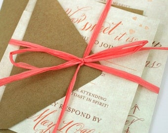 Rustic Sweet Coral Wedding Invitation Suite SAMPLE