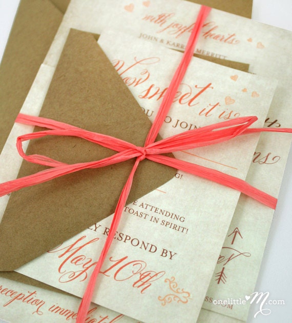 Rustic Sweet Coral Wedding Invitation Suite SAMPLE