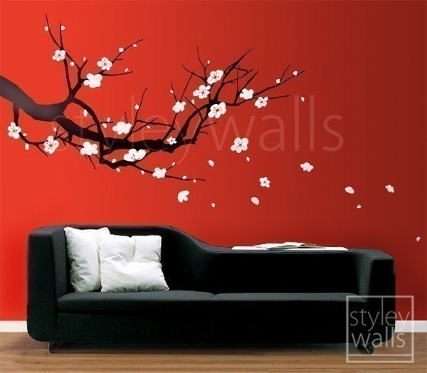 Wall Decal Cherry Blossom wall decals vinyl wall decals nursery wall decals Branch wall mural Plum Sakura Tree Wall Decal Home Decor Art