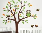 Wall decal Owl Wall decal Tree decal and Birds - Nursery Wall Decal Kids room decal Children wall decal Baby room sticker Art decor