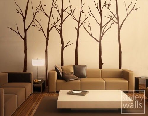 Tree Wall Decal Wall Stickers- Forest Winter Trees 100 inches - Set of 6 Vinyl Wall Decal Home Decor Room Decor Baby Wall Decal