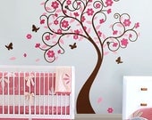 Tree Wall Decal Wall Sticker Wall decal Flower tree decal Cherry blossom Curly Flower Tree Butterflies Kids Children Nursery Wall Decal