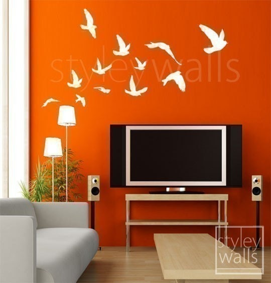 Birds Wall Decal, Flying Birds Set of 12 - Vinyl Wall Decal, Flock of Birds Decal, Office Home Art Decor, Room Decor Wall Decal