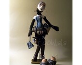 BLUE, Steampunk needle felted doll
