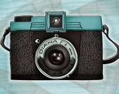 8x10 illustration print: Meet My Best Friend, Diana (vintage camera in turquoise and black with film strip)
