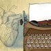 11x14 illustration print: From the Heart (vintage typewriter with blank page, anatomical heart)