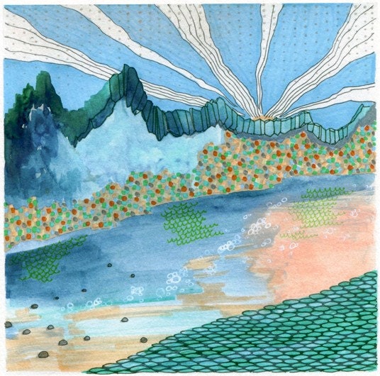 At the beach, art print 8.5 x 11