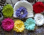 The Perfect Baby Girl Hat - GARDEN PARTY Baby Beanie With 7 Interchangable Flowers- white, yellow, pink, aqua, purple, red and lime.