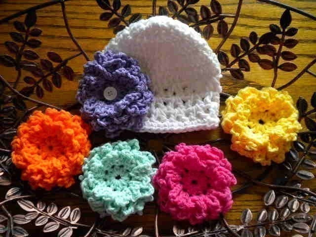 Baby Girl Hat Set, GARDEN PARTY,  Baby Beanie, Newborn Hat, Infant hat, Girl Hat, Flower Hat - Headband And 5 Flowers - Great Shower Gift