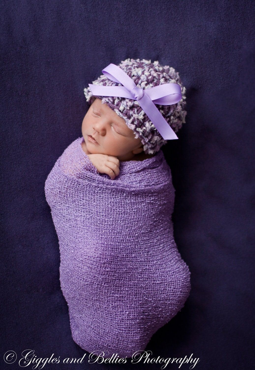 Newborn Beanie In Plum And Lavender