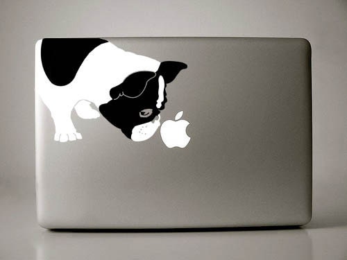 Bella the French Bulldog Sniffs Apple Decal Macbook Laptop