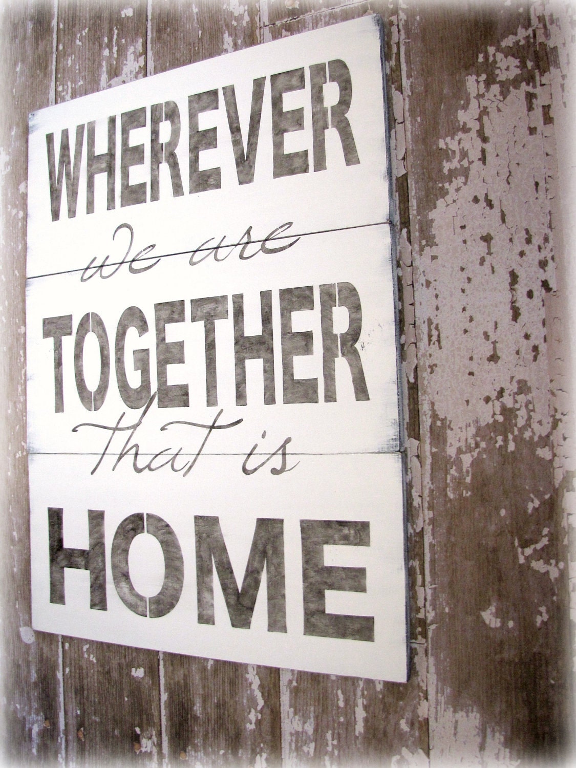 Wherever We Are Together That Is Home.... Antiqued Plank Typography Sign