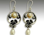 Sterling silver with fresh water pearl and gold  earrings - Make a wish.