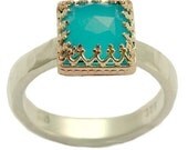 Sterling silver and rose gold cocktail ring with rose cut blue quartz - Kingdom.