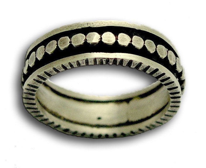 Sterling silver oxidized meditation band with a dotted spinner - thin band -  Happiness.