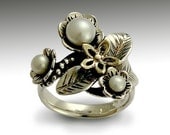 Engagement ring -  Sterling silver and yellow gold floral woodland ring with pearls - Just flowers.