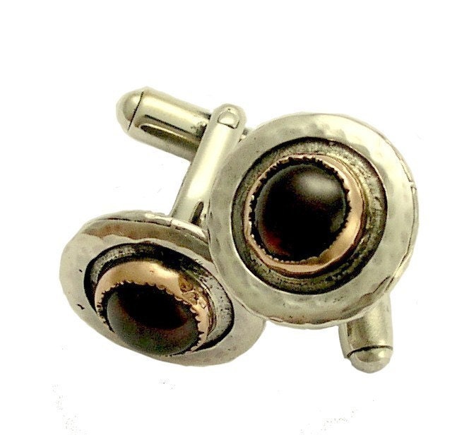 Sterling silver cuff links with rose gold inlaid red garnet gemstones -  Crazy for you.