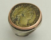 Sterling silver and rose gold big coin UNISEX ring - Time will tell.