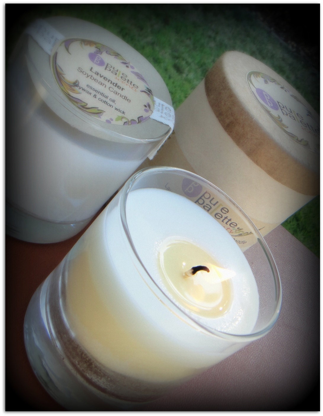 Essential Oil Pure Soy Candle French Lavender Vegan Aromatherapy Eco Friendly in Recycle Glass Jar Kraft Paper Gift Box