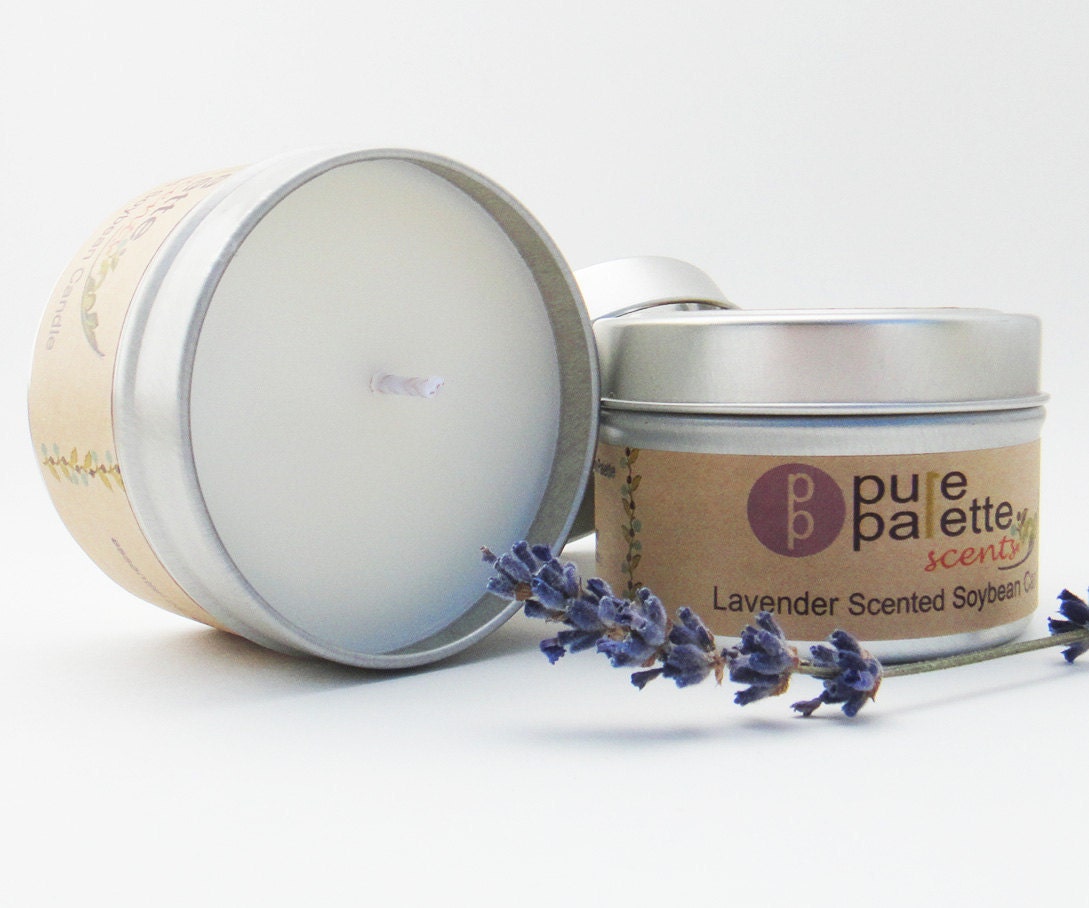 Lavender Essential Oil Soy Candle in Travel Tin 4 Oz. Aromatherapy Eco Friendly