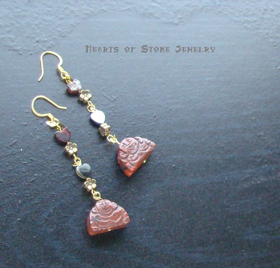Poppy Jasper heart and Buddha gemstone earrings -Heart of Buddha