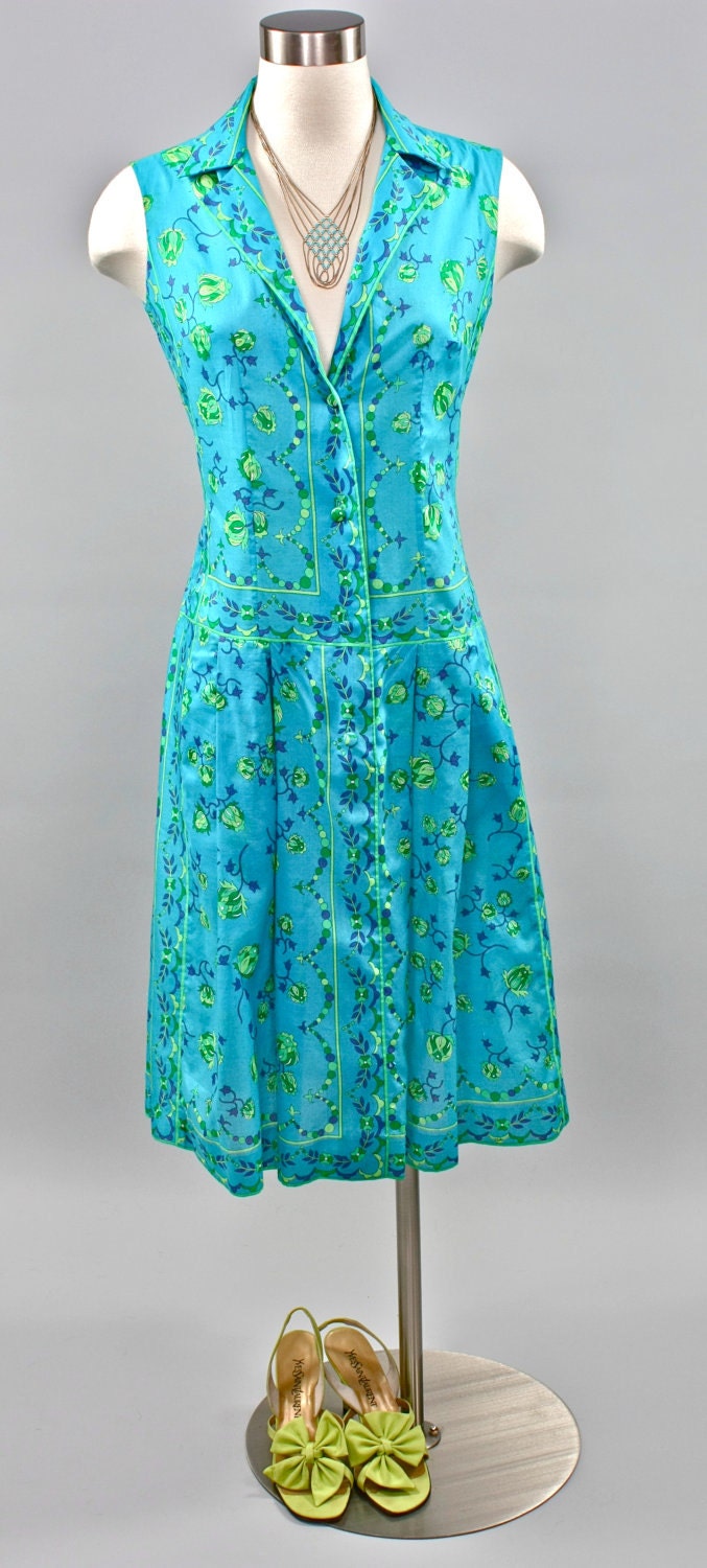 Vintage EMILIO PUCCI Sleeveless Cotton Floral Dropped Waist Dress