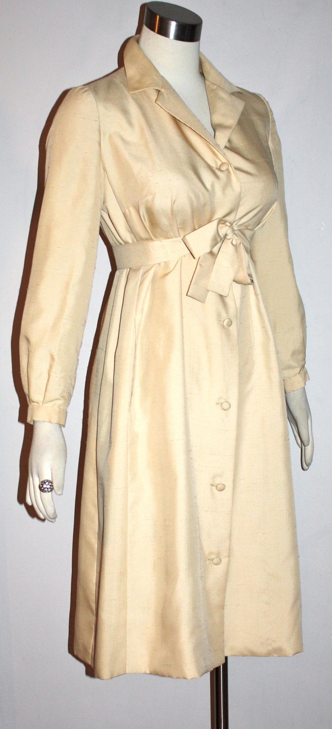 Vintage HALSTON Raw Silk Couture 3 Piece Dress Coat Scarf Belt