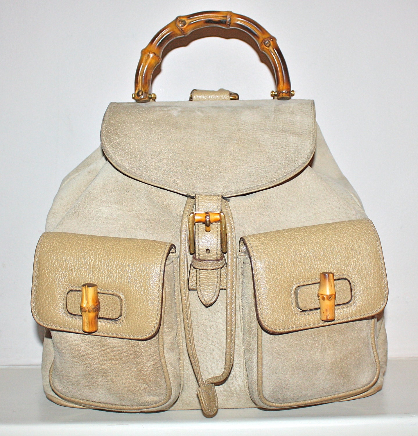 VINTAGE GUCCI BACKPACK Authentic Tan Suede Leather by StatedStyle