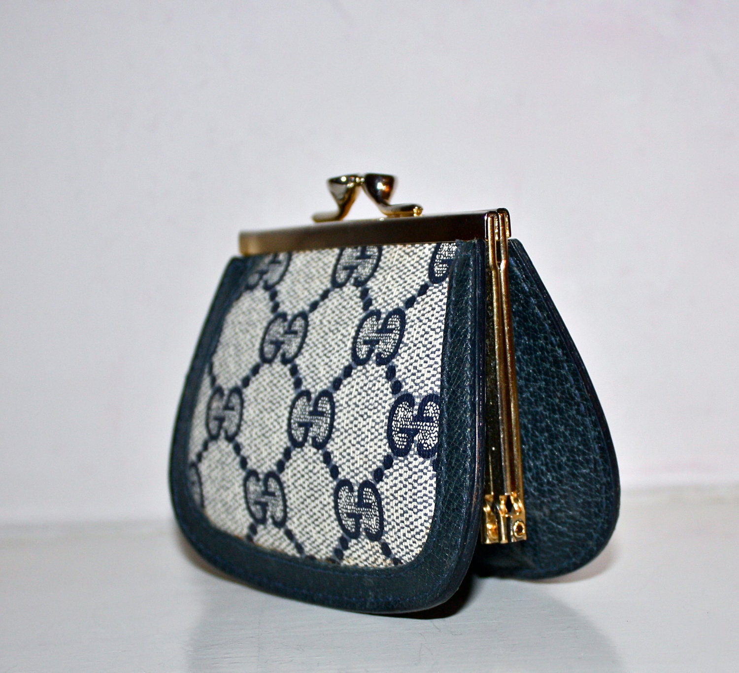 Vintage GUCCI Navy Monogramed Coin Purse Wallet