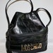 VINTAGE MOSCHINO Hobo Black Leather Large Logo Bucket Bag Crossbody Tote