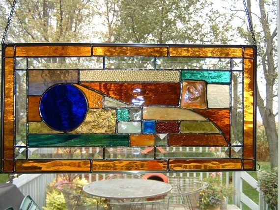 Original Rondel Prairie Stained Glass Panel by islandglass1
